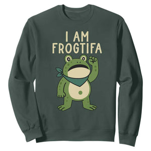 I Am Frogtifa Sweatshirt Frog Resist Antifascist with Raised Fist Bandana TS02 Dark Forest Green Print Your Wear
