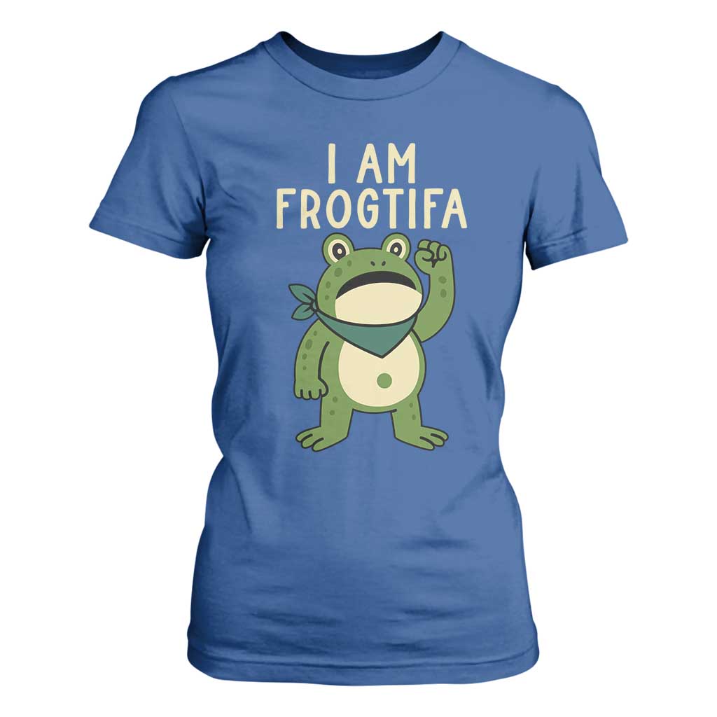 I Am Frogtifa T Shirt For Women Frog Resist Antifascist with Raised Fist Bandana TS02 Royal Blue Print Your Wear