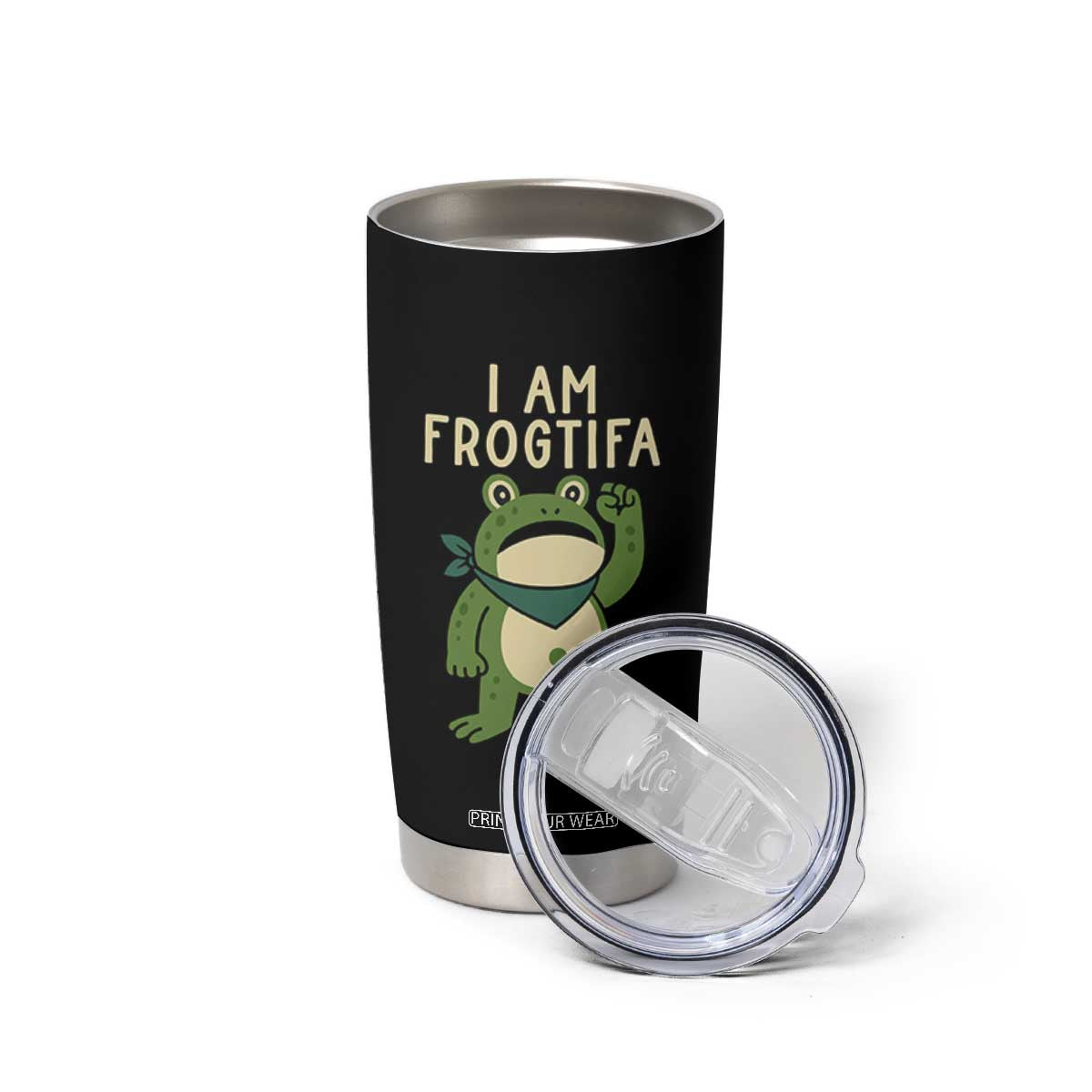 I Am Frogtifa Tumbler Cup Frog Resist Antifascist with Raised Fist Bandana TS02 Print Your Wear