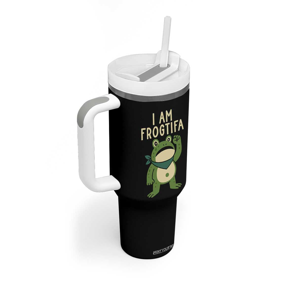 I Am Frogtifa Tumbler With Handle Frog Resist Antifascist with Raised Fist Bandana TS02 Print Your Wear