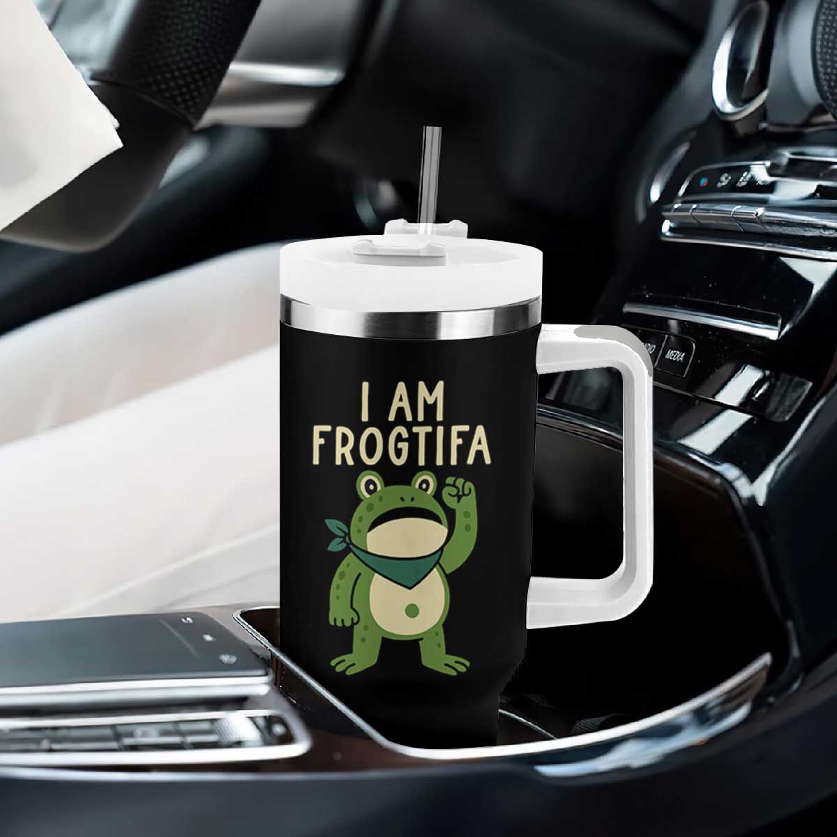 I Am Frogtifa Tumbler With Handle Frog Resist Antifascist with Raised Fist Bandana TS02 Print Your Wear