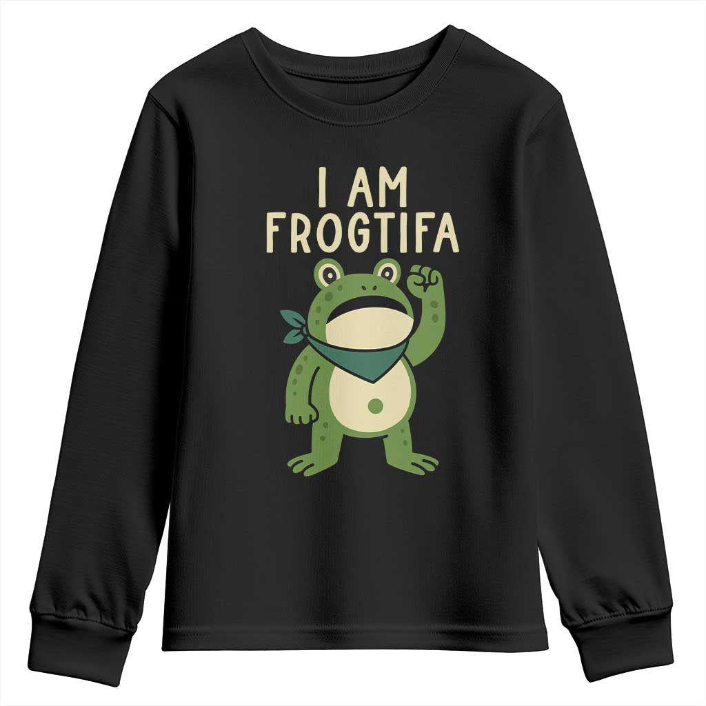 I Am Frogtifa Youth Sweatshirt Frog Resist Antifascist with Raised Fist Bandana TS02 Black Print Your Wear