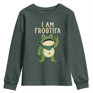 I Am Frogtifa Youth Sweatshirt Frog Resist Antifascist with Raised Fist Bandana TS02 Dark Forest Green Print Your Wear