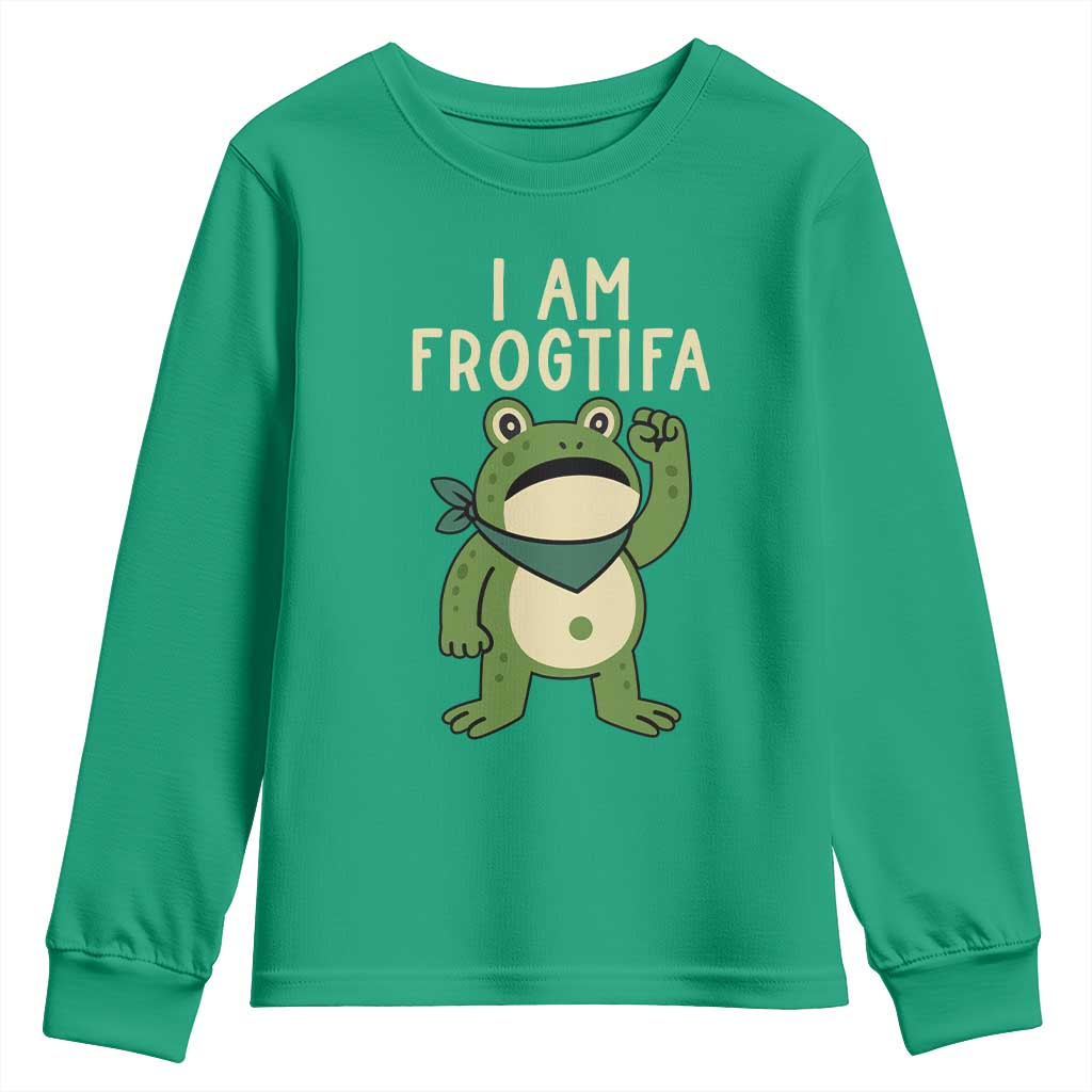 I Am Frogtifa Youth Sweatshirt Frog Resist Antifascist with Raised Fist Bandana TS02 Irish Green Print Your Wear