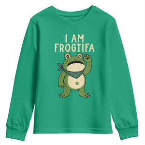 I Am Frogtifa Youth Sweatshirt Frog Resist Antifascist with Raised Fist Bandana TS02 Irish Green Print Your Wear
