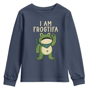 I Am Frogtifa Youth Sweatshirt Frog Resist Antifascist with Raised Fist Bandana TS02 Navy Print Your Wear