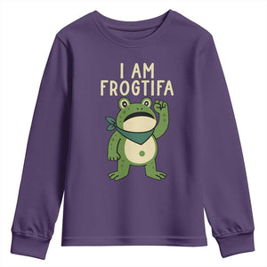 I Am Frogtifa Youth Sweatshirt Frog Resist Antifascist with Raised Fist Bandana TS02 Purple Print Your Wear