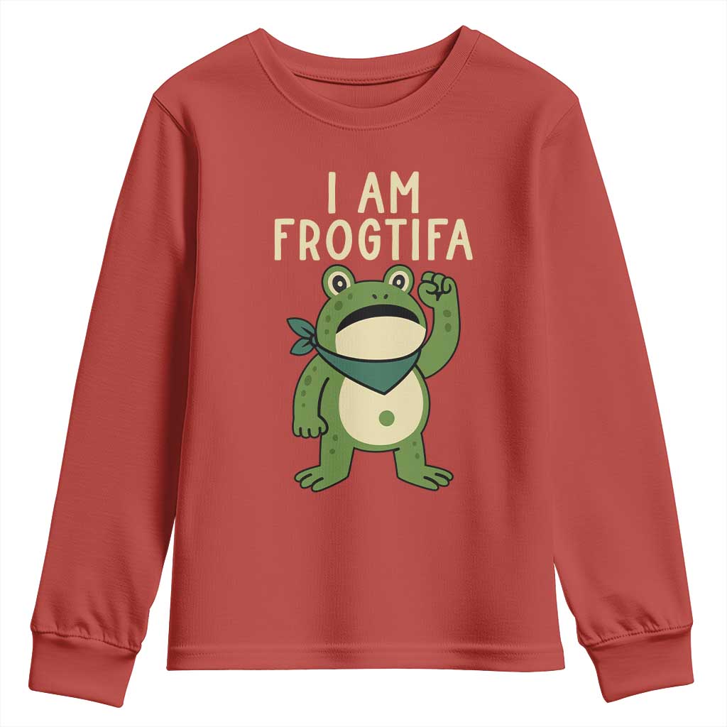 I Am Frogtifa Youth Sweatshirt Frog Resist Antifascist with Raised Fist Bandana TS02 Red Print Your Wear