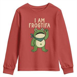 I Am Frogtifa Youth Sweatshirt Frog Resist Antifascist with Raised Fist Bandana TS02 Red Print Your Wear