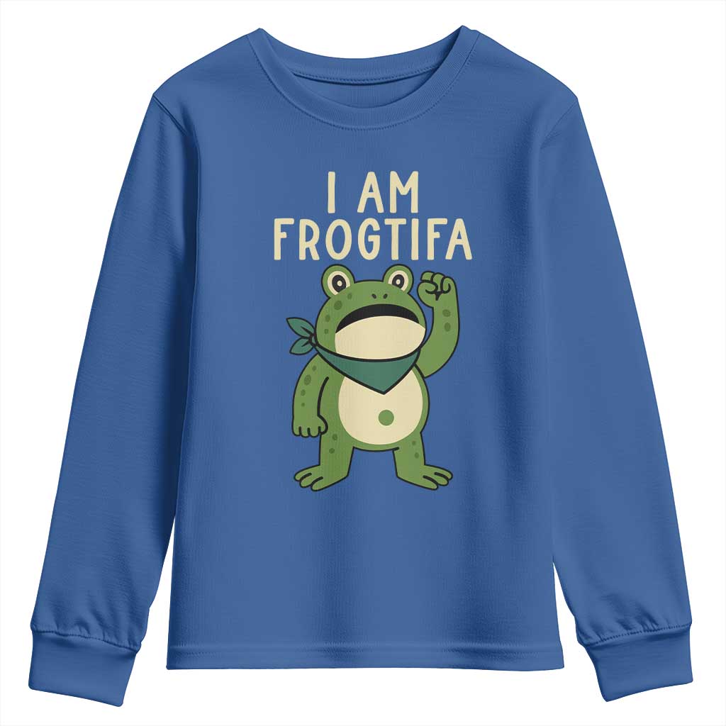I Am Frogtifa Youth Sweatshirt Frog Resist Antifascist with Raised Fist Bandana TS02 Royal Blue Print Your Wear