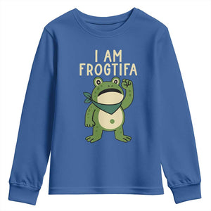 I Am Frogtifa Youth Sweatshirt Frog Resist Antifascist with Raised Fist Bandana TS02 Royal Blue Print Your Wear