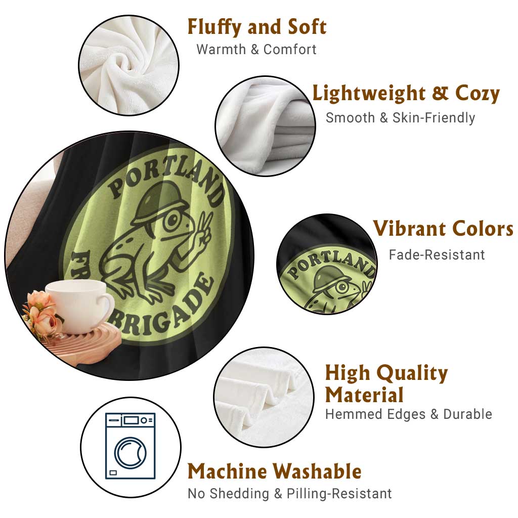 Portland Frog Brigade Throw Blanket Peace Frog Protest Badge TS02 Print Your Wear