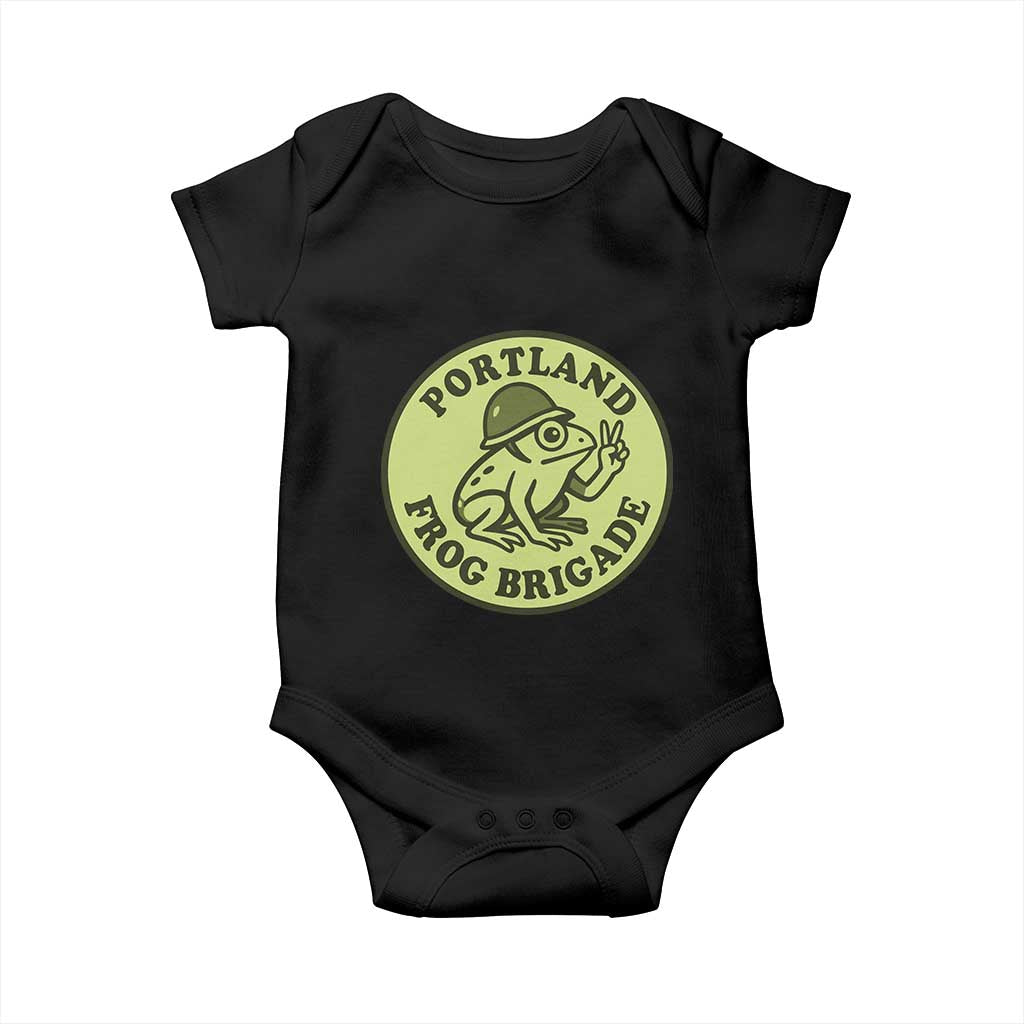 Portland Frog Brigade Baby Onesie Peace Frog Protest Badge TS02 Black Print Your Wear
