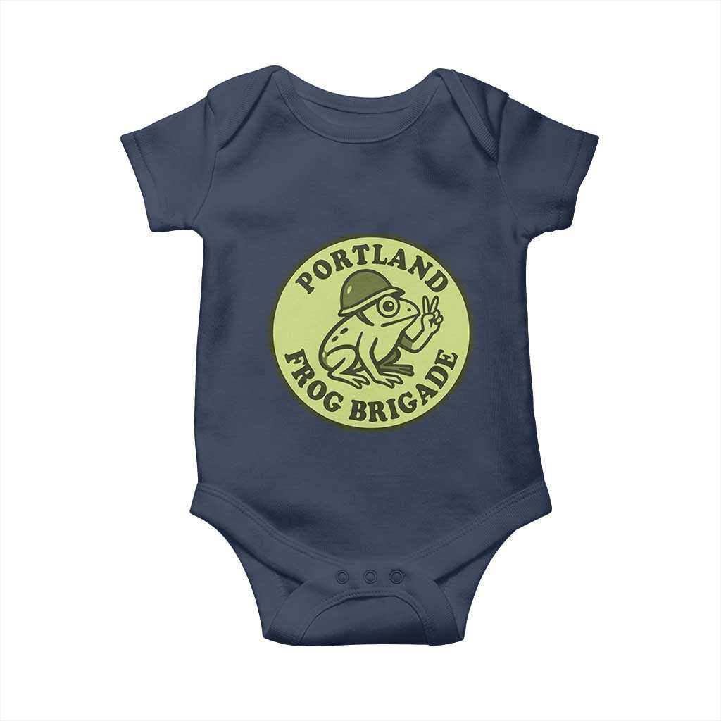 Portland Frog Brigade Baby Onesie Peace Frog Protest Badge TS02 Navy Print Your Wear