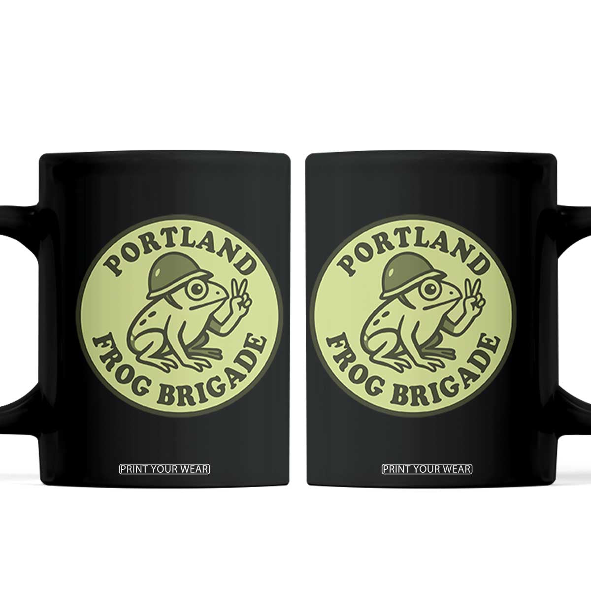 Portland Frog Brigade Coffee Mug Peace Frog Protest Badge TS02 Black Print Your Wear