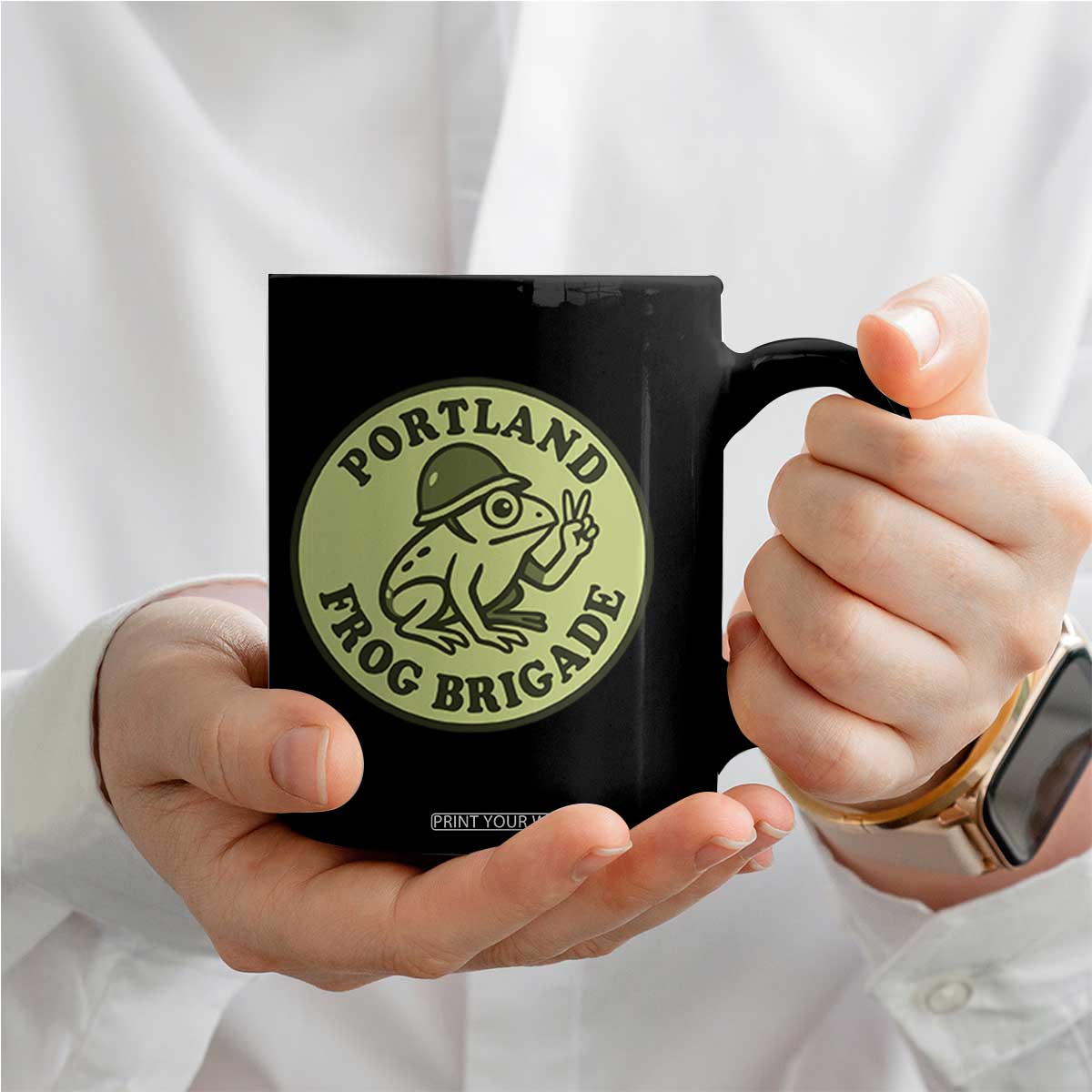 Portland Frog Brigade Coffee Mug Peace Frog Protest Badge TS02 Print Your Wear