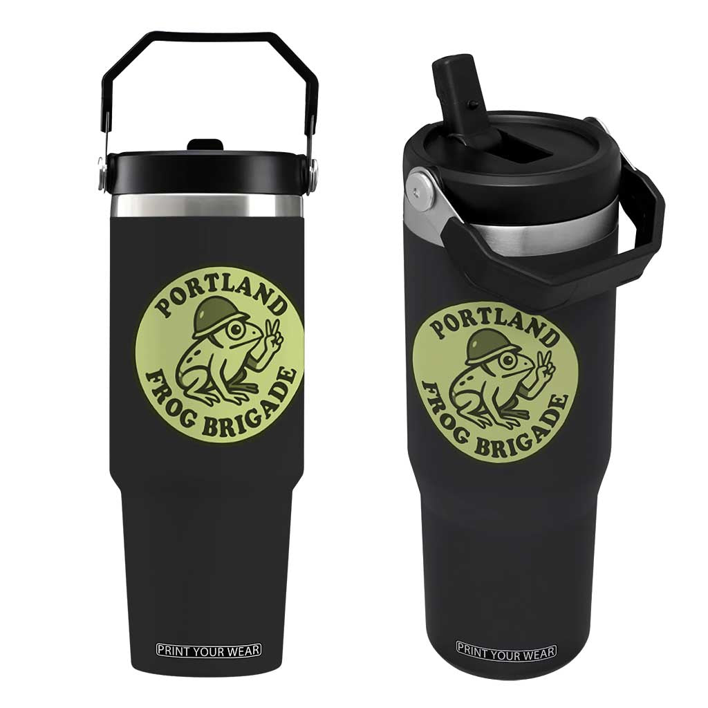 Portland Frog Brigade Flip Straw Tumbler Peace Frog Protest Badge TS02 One Size: 30 oz Black Print Your Wear