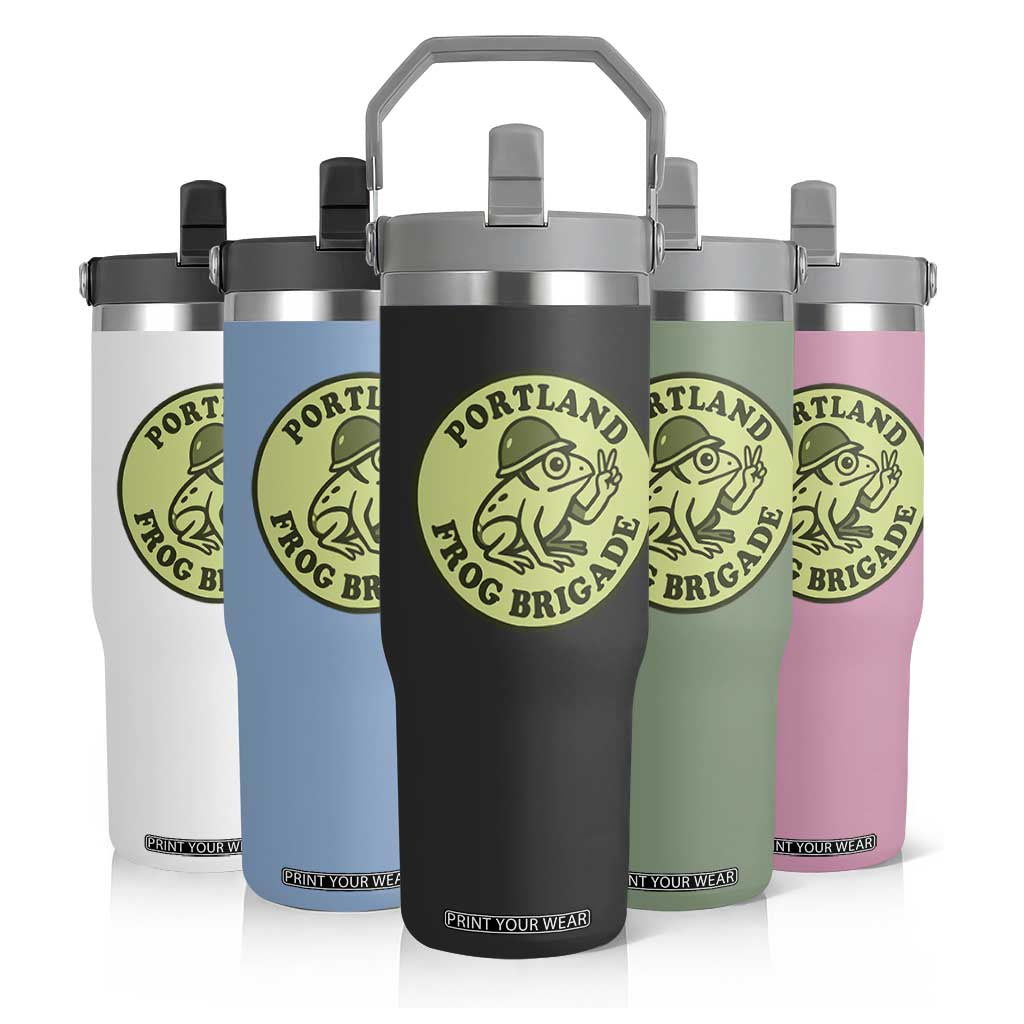 Portland Frog Brigade Flip Straw Tumbler Peace Frog Protest Badge TS02 Print Your Wear