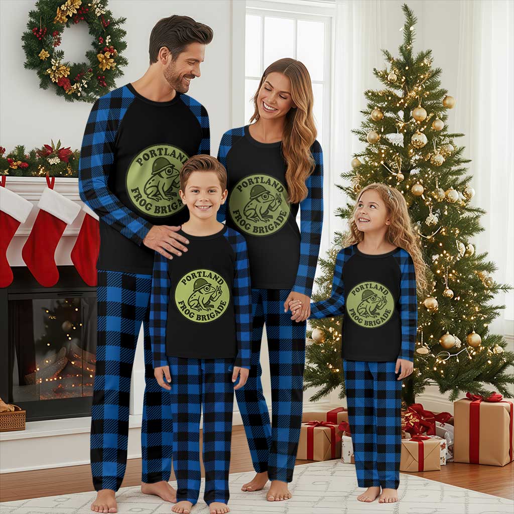Portland Frog Brigade Plaid Pajama Set Peace Frog Protest Badge TS02 Blue Plaid Print Your Wear