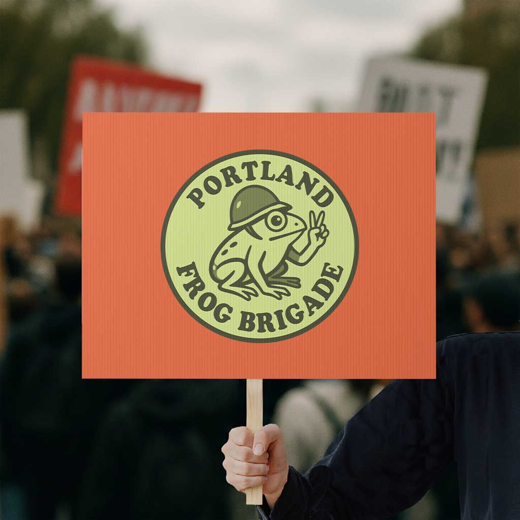 Portland Frog Brigade Protest Sign Peace Frog Protest Badge TS02 Horizontal 18
