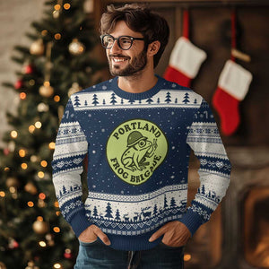 Portland Frog Brigade Ugly Christmas Sweater Peace Frog Protest Badge - Print Your Wear
