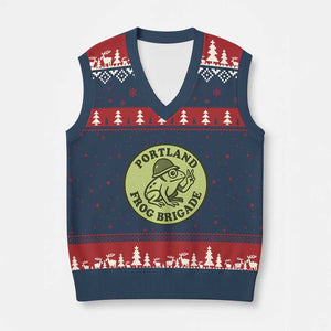 Portland Frog Brigade V-Neck Knit Sweater Vest Peace Frog Protest Badge - Print Your Wear