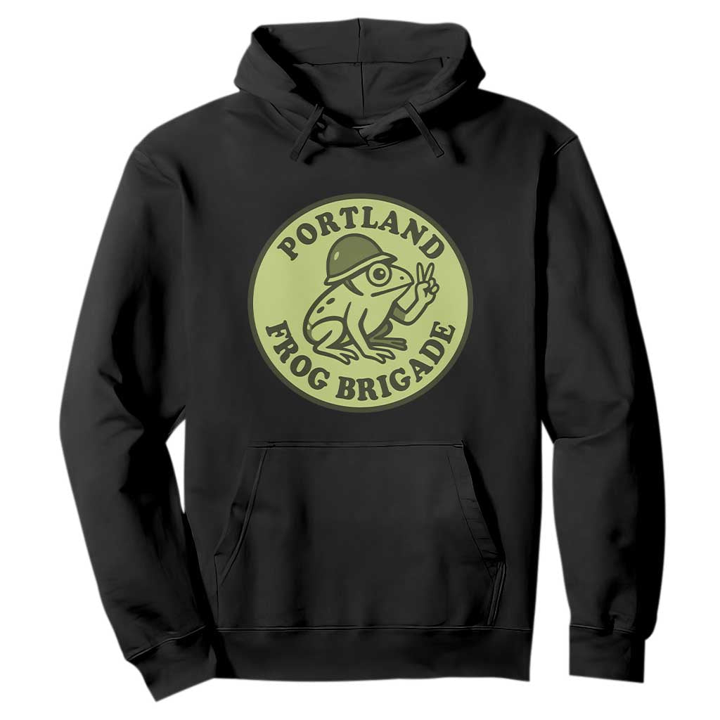 Portland Frog Brigade Hoodie Peace Frog Protest Badge TS02 Black Print Your Wear