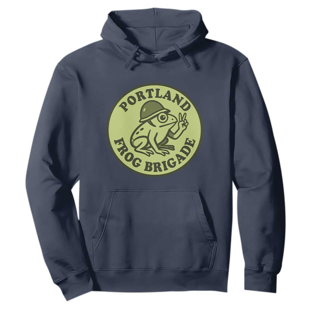 Portland Frog Brigade Hoodie Peace Frog Protest Badge TS02 Navy Print Your Wear