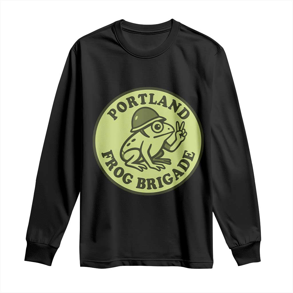 Portland Frog Brigade Long Sleeve Shirt Peace Frog Protest Badge TS02 Black Print Your Wear