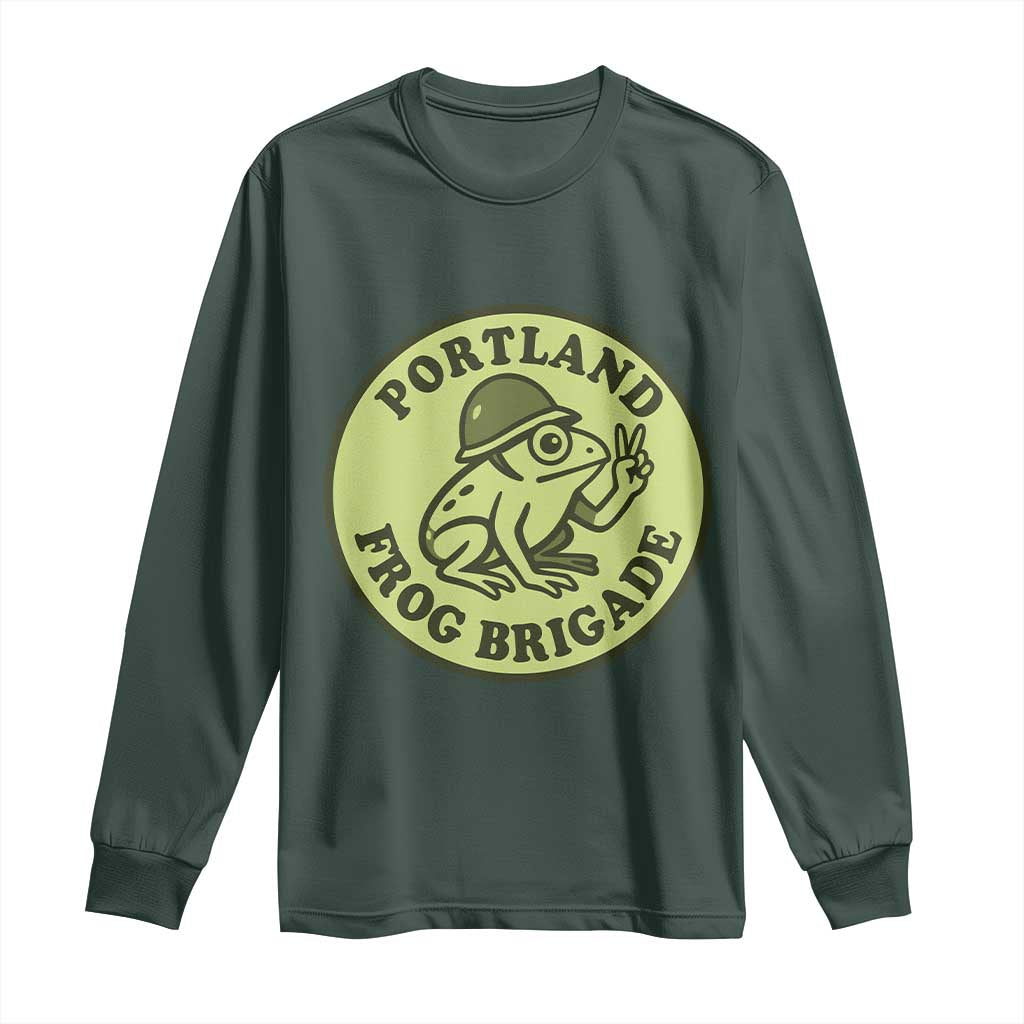 Portland Frog Brigade Long Sleeve Shirt Peace Frog Protest Badge TS02 Dark Forest Green Print Your Wear
