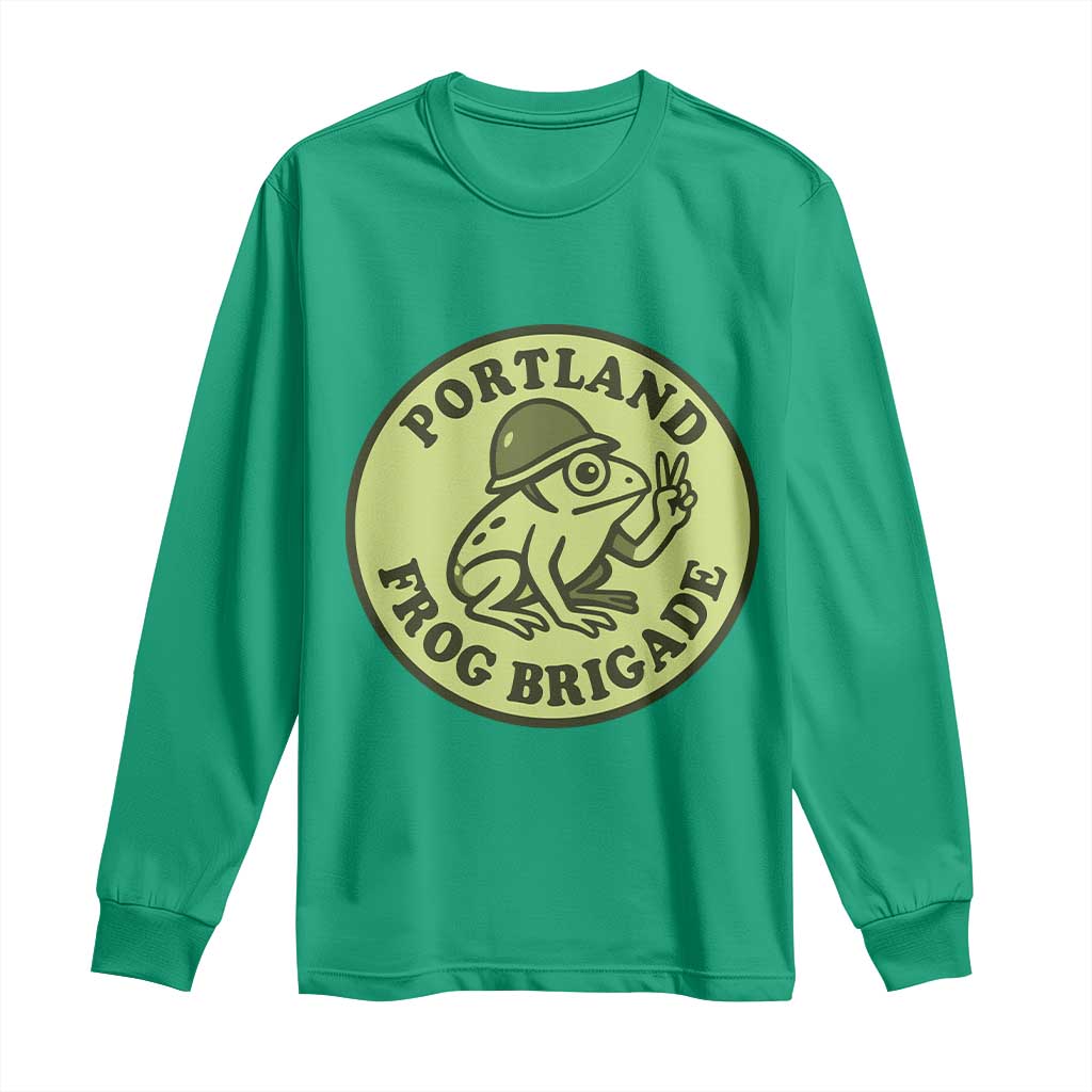 Portland Frog Brigade Long Sleeve Shirt Peace Frog Protest Badge TS02 Irish Green Print Your Wear
