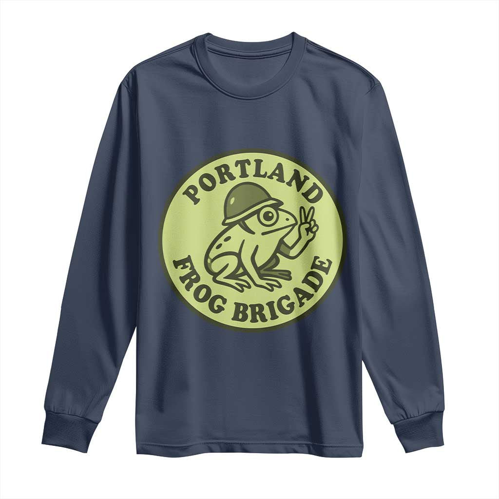Portland Frog Brigade Long Sleeve Shirt Peace Frog Protest Badge TS02 Navy Print Your Wear