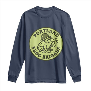 Portland Frog Brigade Long Sleeve Shirt Peace Frog Protest Badge TS02 Navy Print Your Wear