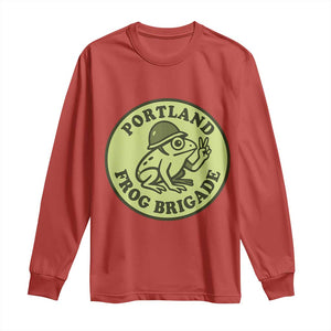 Portland Frog Brigade Long Sleeve Shirt Peace Frog Protest Badge TS02 Red Print Your Wear