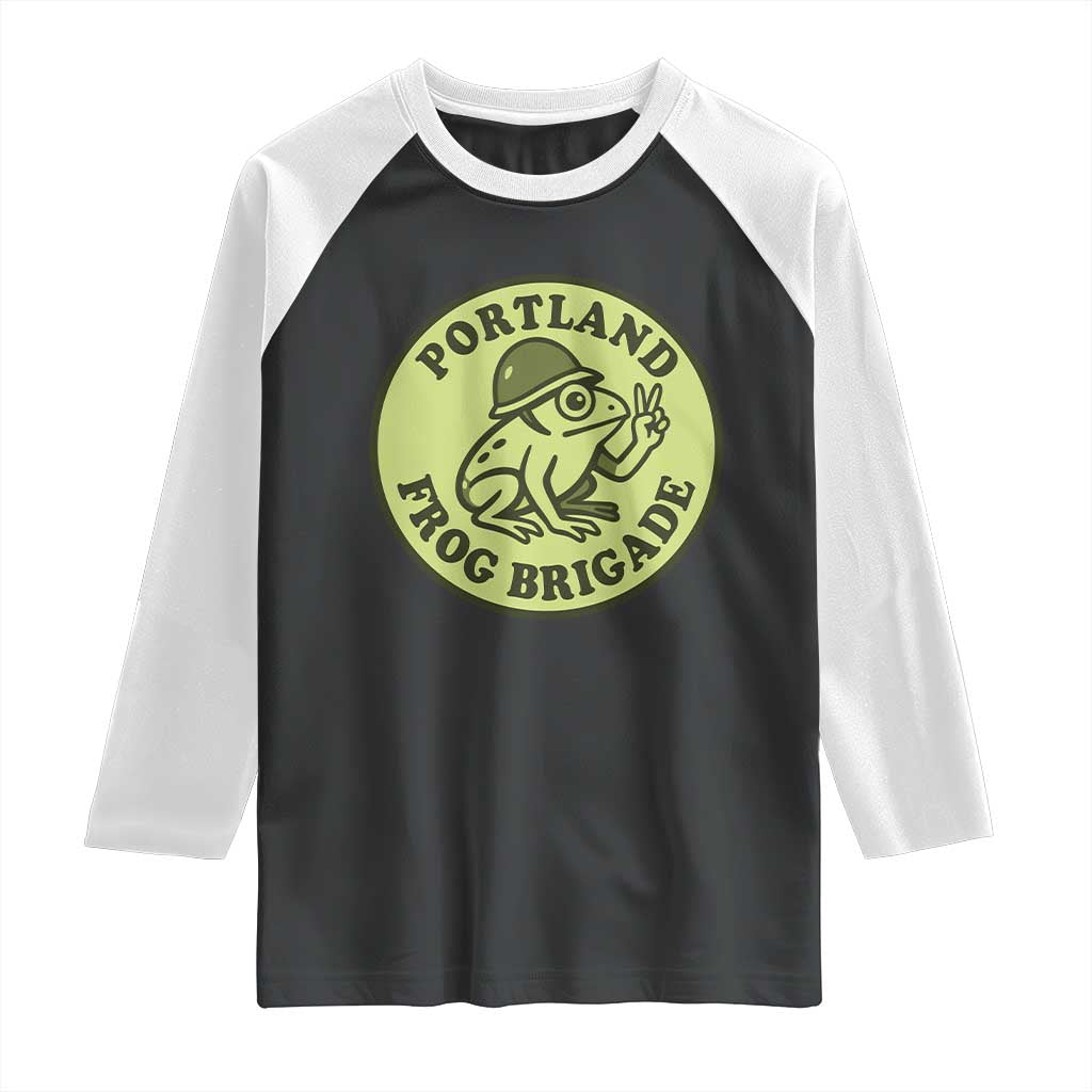 Portland Frog Brigade Raglan Shirt Peace Frog Protest Badge TS02 Black White Print Your Wear