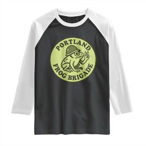 Portland Frog Brigade Raglan Shirt Peace Frog Protest Badge TS02 Black White Print Your Wear