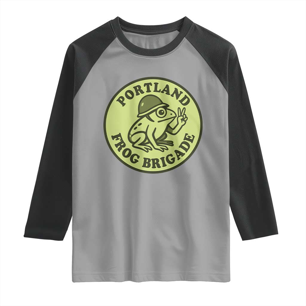 Portland Frog Brigade Raglan Shirt Peace Frog Protest Badge TS02 Sport Gray Black Print Your Wear