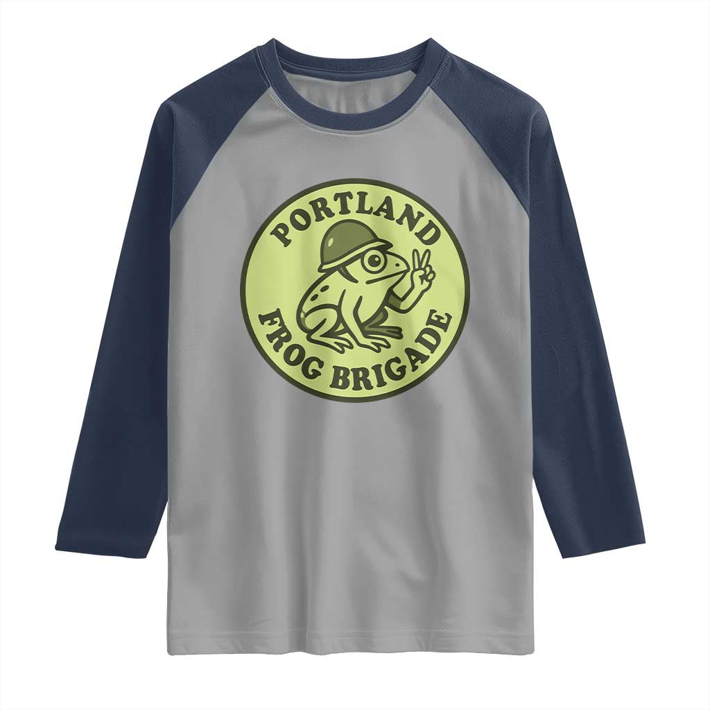 Portland Frog Brigade Raglan Shirt Peace Frog Protest Badge TS02 Sport Gray Navy Print Your Wear
