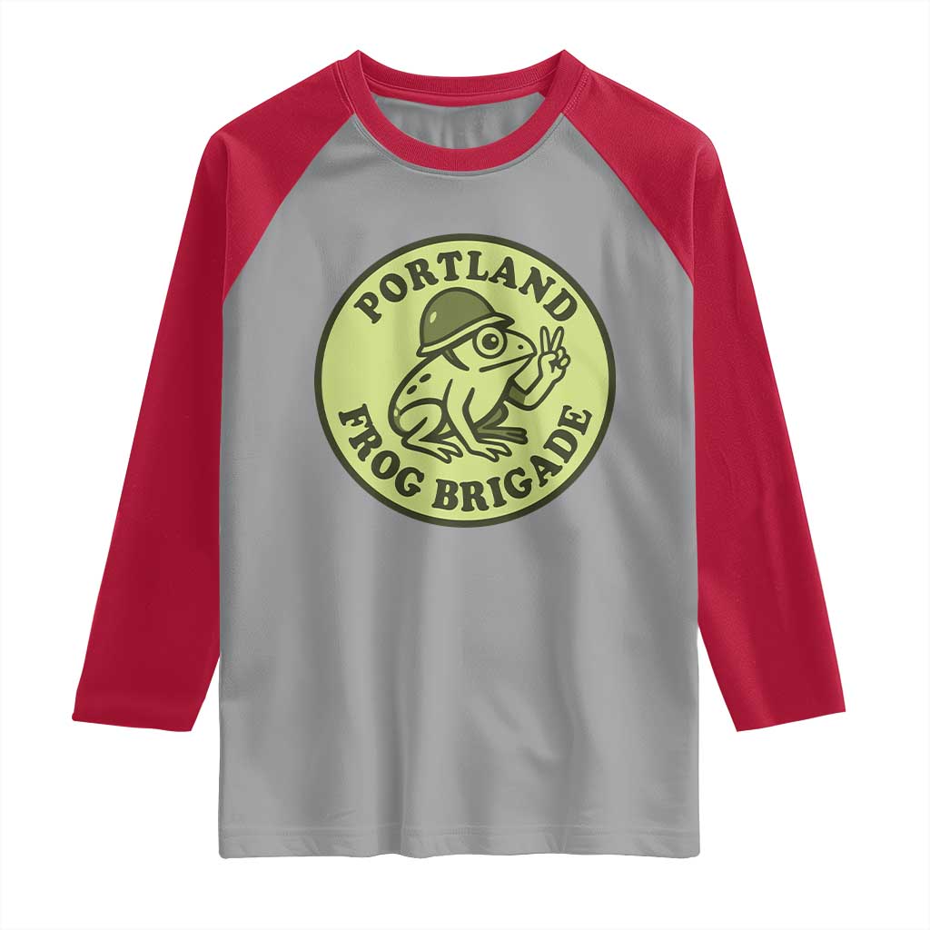 Portland Frog Brigade Raglan Shirt Peace Frog Protest Badge TS02 Sport Gray Red Print Your Wear