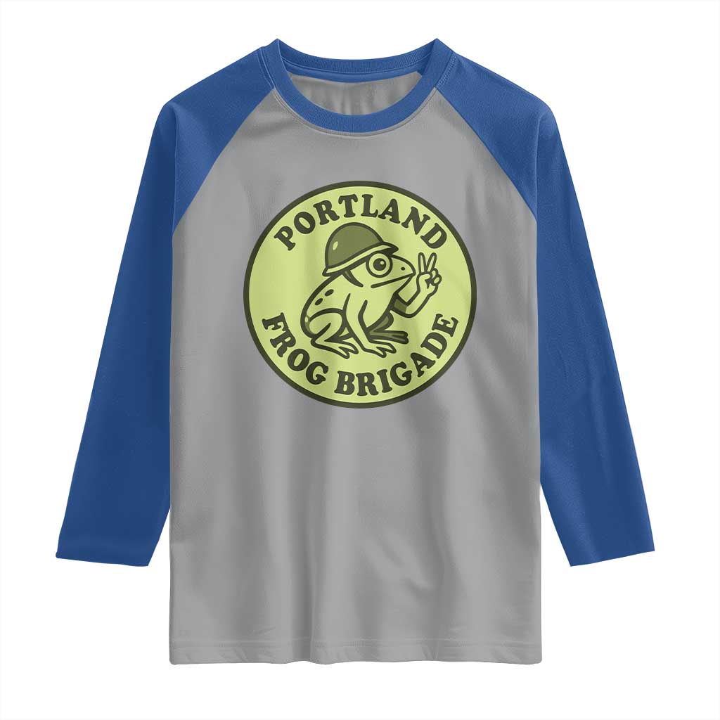 Portland Frog Brigade Raglan Shirt Peace Frog Protest Badge TS02 Sport Gray Royal Print Your Wear