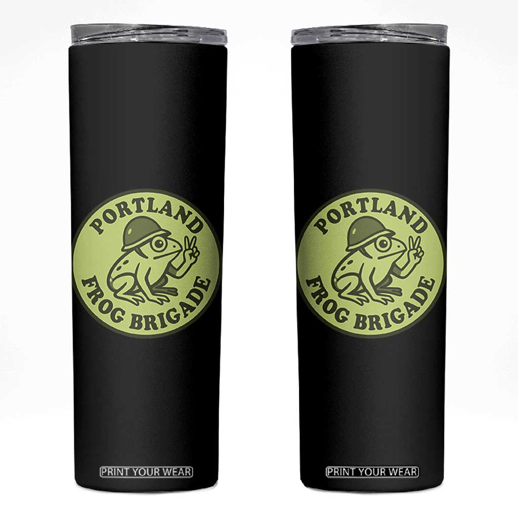 Portland Frog Brigade Skinny Tumbler Peace Frog Protest Badge TS02 Black Print Your Wear