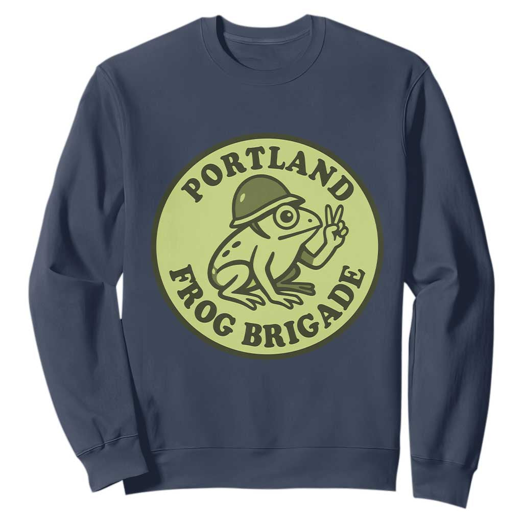 Portland Frog Brigade Sweatshirt Peace Frog Protest Badge TS02 Navy Print Your Wear
