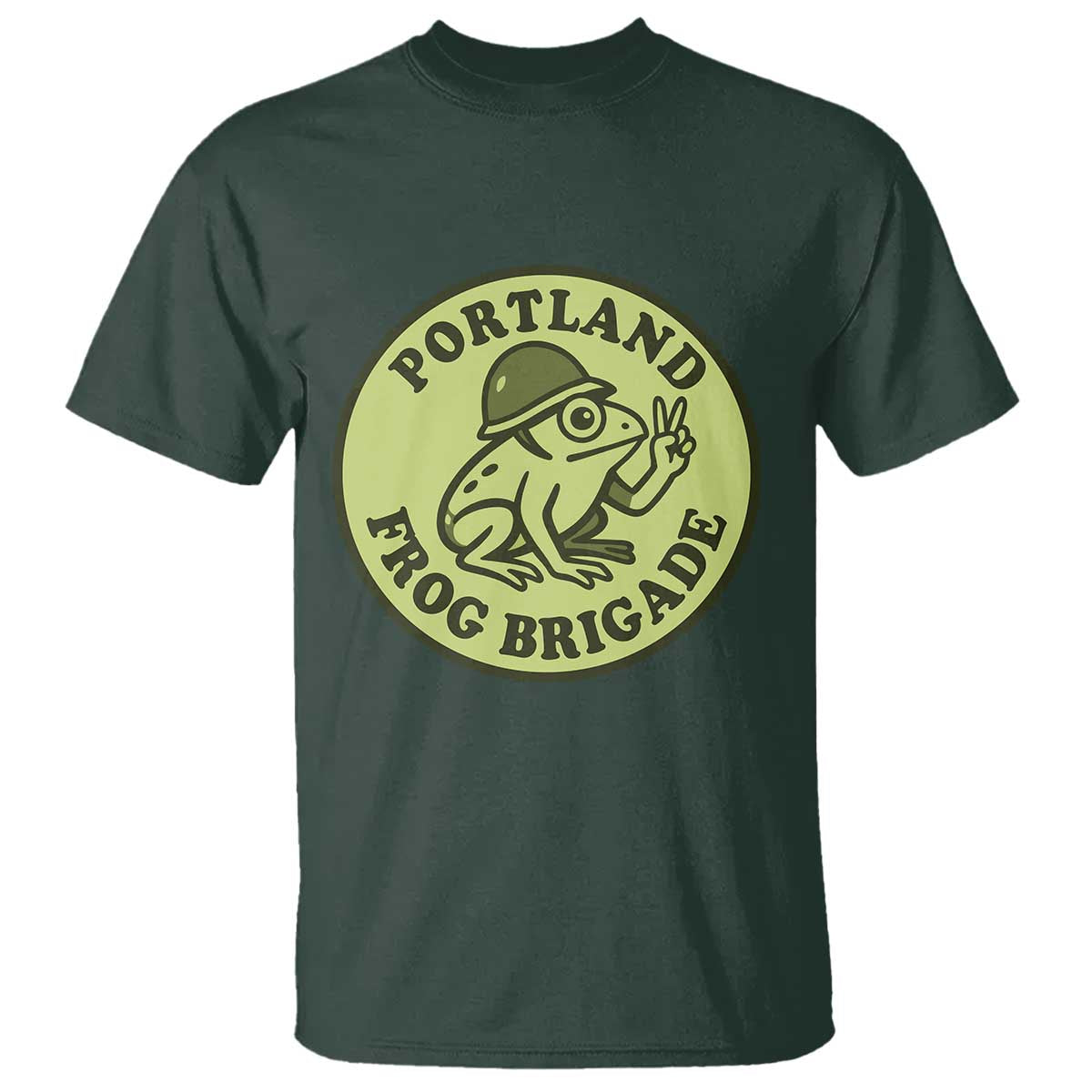 Portland Frog Brigade T Shirt Peace Frog Protest Badge TS02 Dark Forest Green Print Your Wear