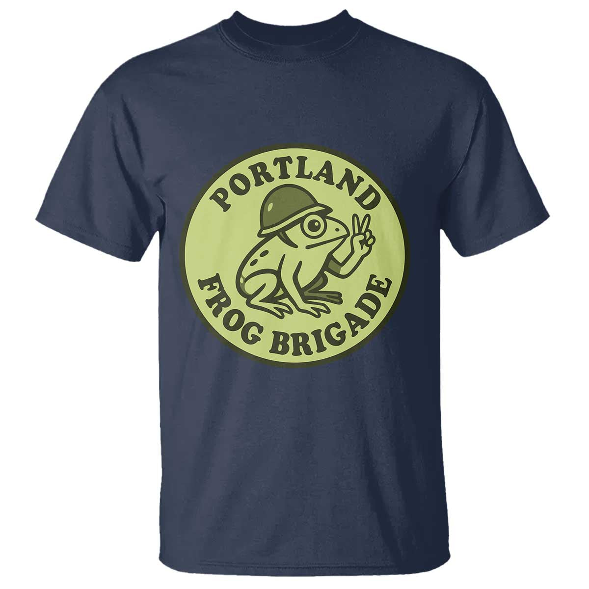 Portland Frog Brigade T Shirt Peace Frog Protest Badge TS02 Navy Print Your Wear