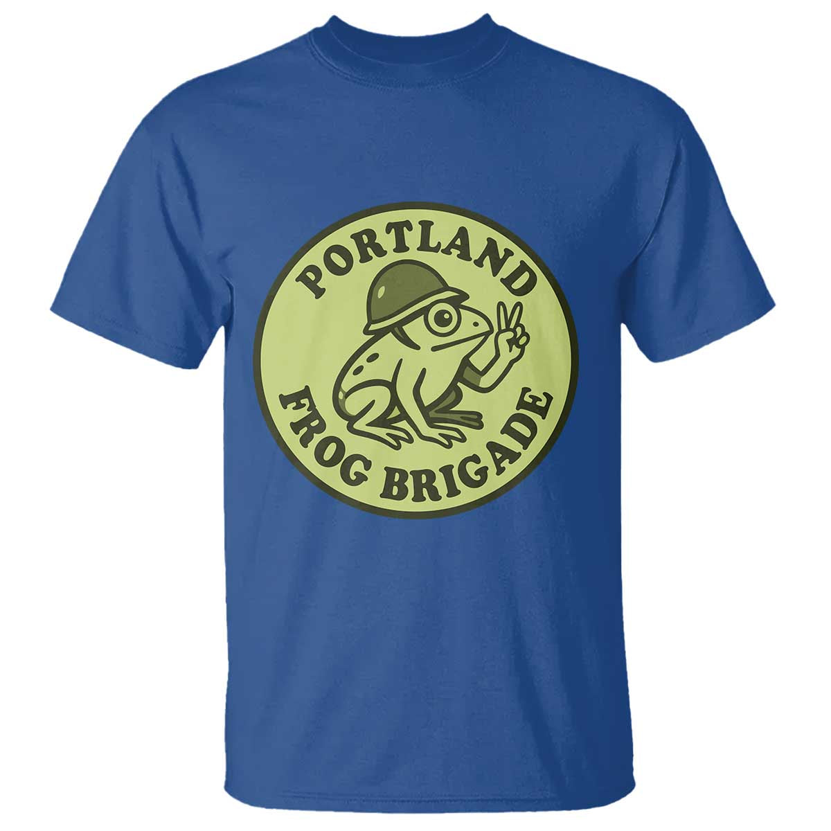 Portland Frog Brigade T Shirt Peace Frog Protest Badge TS02 Royal Blue Print Your Wear