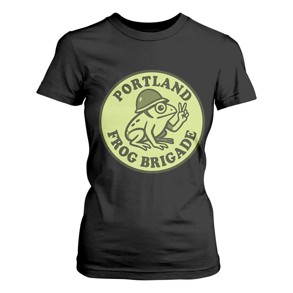Portland Frog Brigade T Shirt For Women Peace Frog Protest Badge TS02 Black Print Your Wear