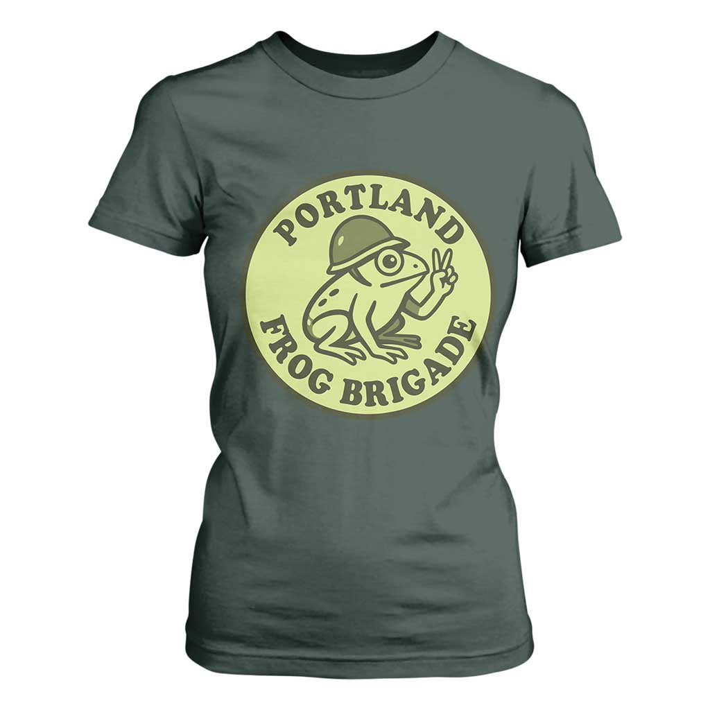 Portland Frog Brigade T Shirt For Women Peace Frog Protest Badge TS02 Dark Forest Green Print Your Wear