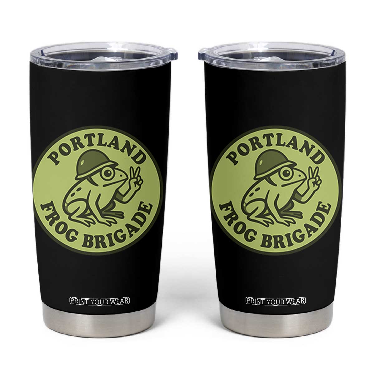 Portland Frog Brigade Tumbler Cup Peace Frog Protest Badge TS02 Black Print Your Wear