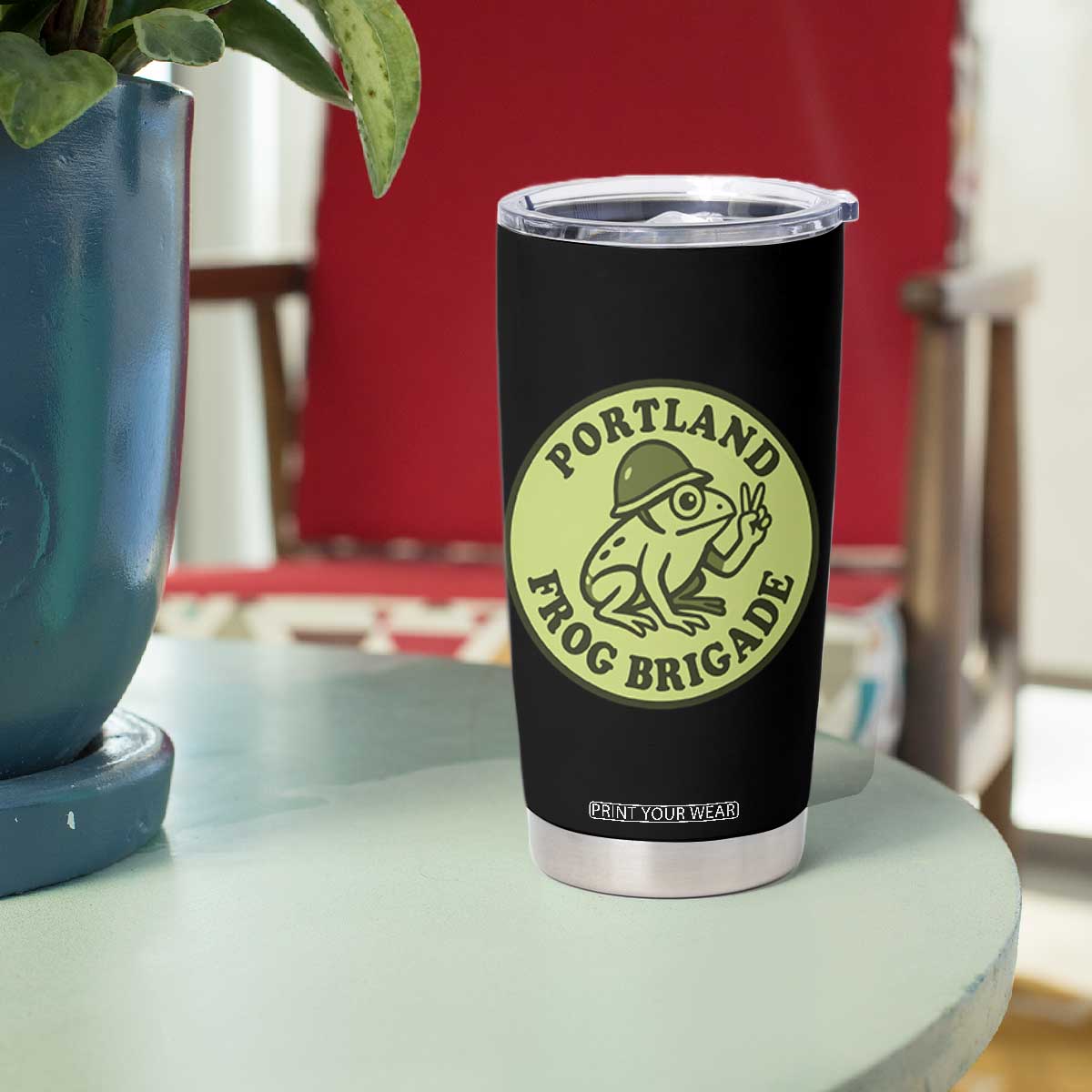 Portland Frog Brigade Tumbler Cup Peace Frog Protest Badge TS02 Print Your Wear