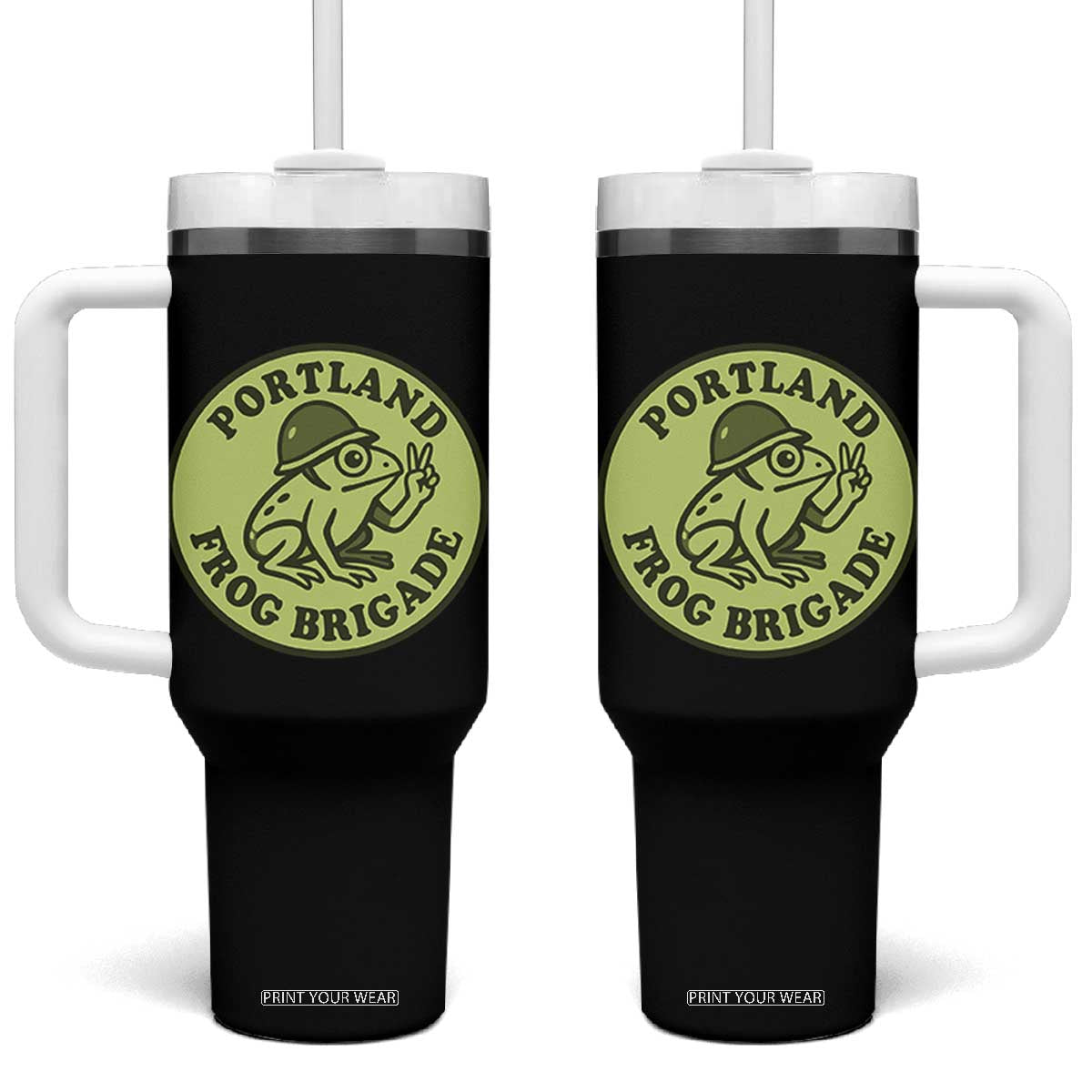 Portland Frog Brigade Tumbler With Handle Peace Frog Protest Badge TS02 One Size: 40 oz Black Print Your Wear